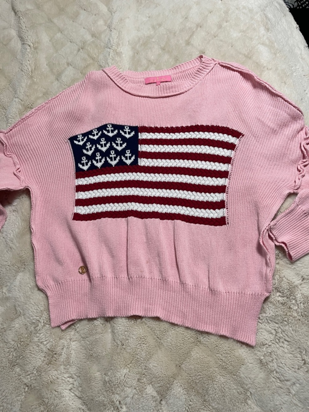 Simply Southern Pink Crewneck Sweater with Nautical Flag